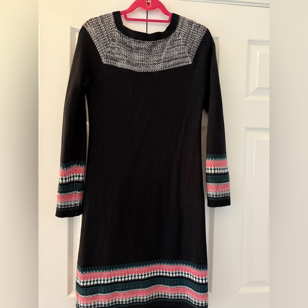 Athleta Black, Pink, Gray Knit Nordic Fair Isle sweater Dress